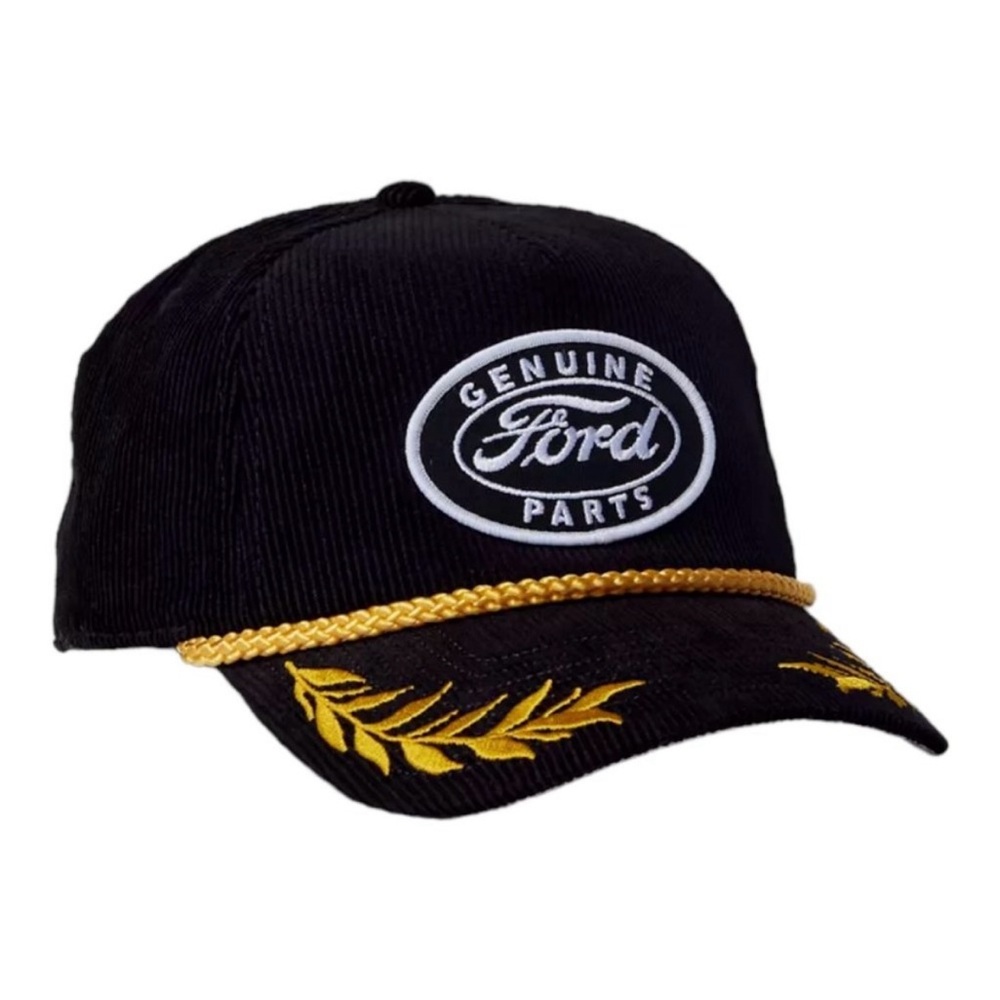 American Needle Ford Genuine Parts Black Corduroy Hat with Gold Embroidery/Rope